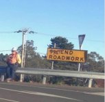 May be an image of 1 person, road and text that says 'PRETEND ROADWORK'.jpeg
