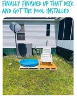May be an image of text that says 'FINALLY FINISHED UP THAT DECK AND GOT THE PooL INSTALLED ጋ...jpeg