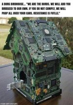 May be an image of text that says 'A BORG BIRDHOUSE... %22WE ARE THE BORDS. WE WILL ADD YOU B...jpeg