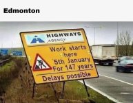 May be an image of road and text that says 'Edmonton HIGHWAYS HIGHW AYS AGENCY Work starts he...jpeg