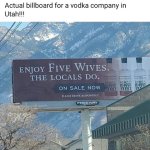May be an image of text that says 'Actual billboard for a vodka company in Utah!!! ENJOY FIVE...jpeg