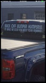 May be an image of car and text that says 'S BACK OFF BUMPER HUMPER!!! mY BRAKES ARE GOOD! HO...jpeg